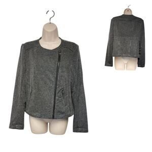 Catherine Malandrino - Charcoal Zip-Up Knit Long Sleeve Moto Jacket Sz Medium